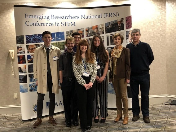 REM students Allan Chon, Trevor Lata, Justin Palacios, Rachel Gorelik and Emily English with two of their mentors, Kasi Kiehlbaugh and Pierre Deymier.