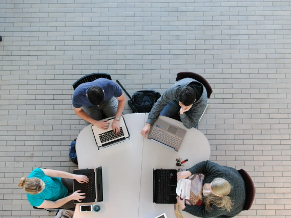 overhead view of students working at a table