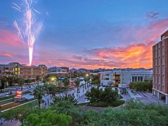 UArizona campus with fireworks